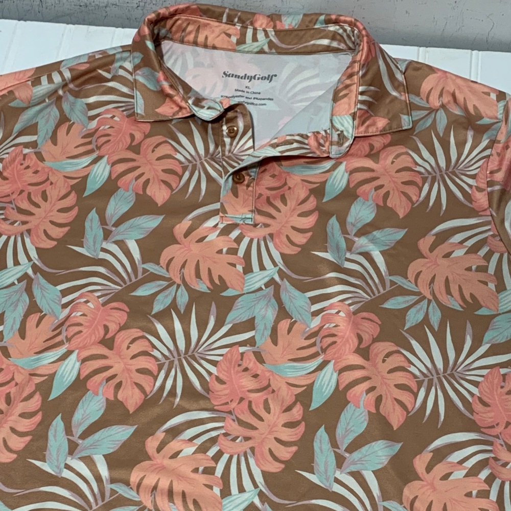 Sandy Golf Monstera Tropical Leaf Polo Shirt xl
